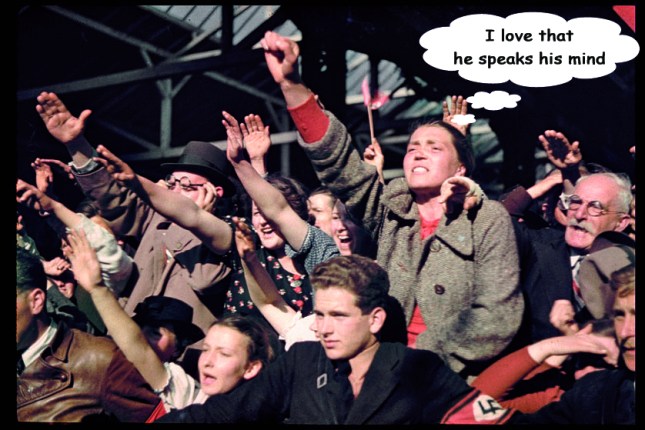 Crowds cheering Hitler's Austrian election campaign to unite Austria and Germany.